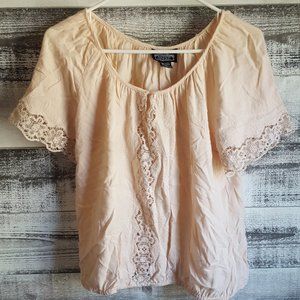 Blush Pink Lace Short Sleeve Shirt